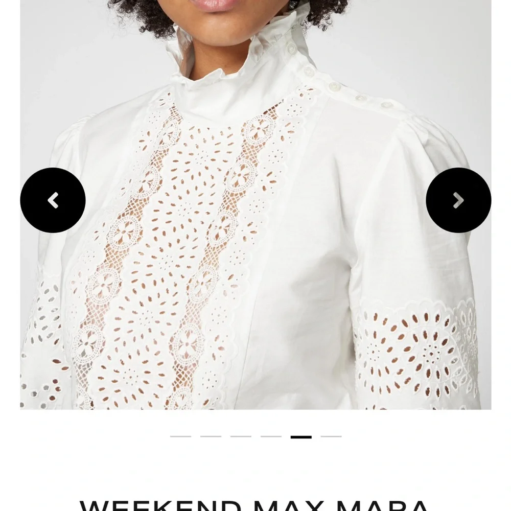 MaxMara Weekend Mock Neck Long Sleeve White Eyelet Blouse - Picture 2 of 13